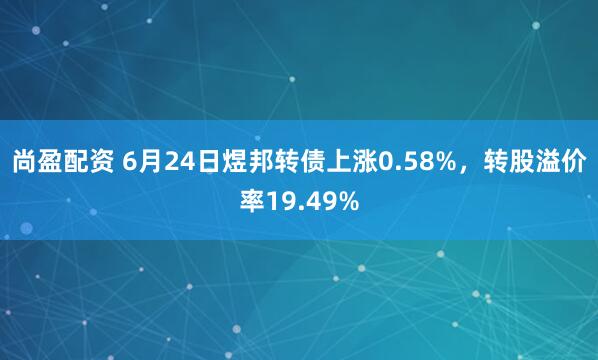 尚盈配资 6月24日煜邦转债上涨0.58%，转股溢价率19.49%